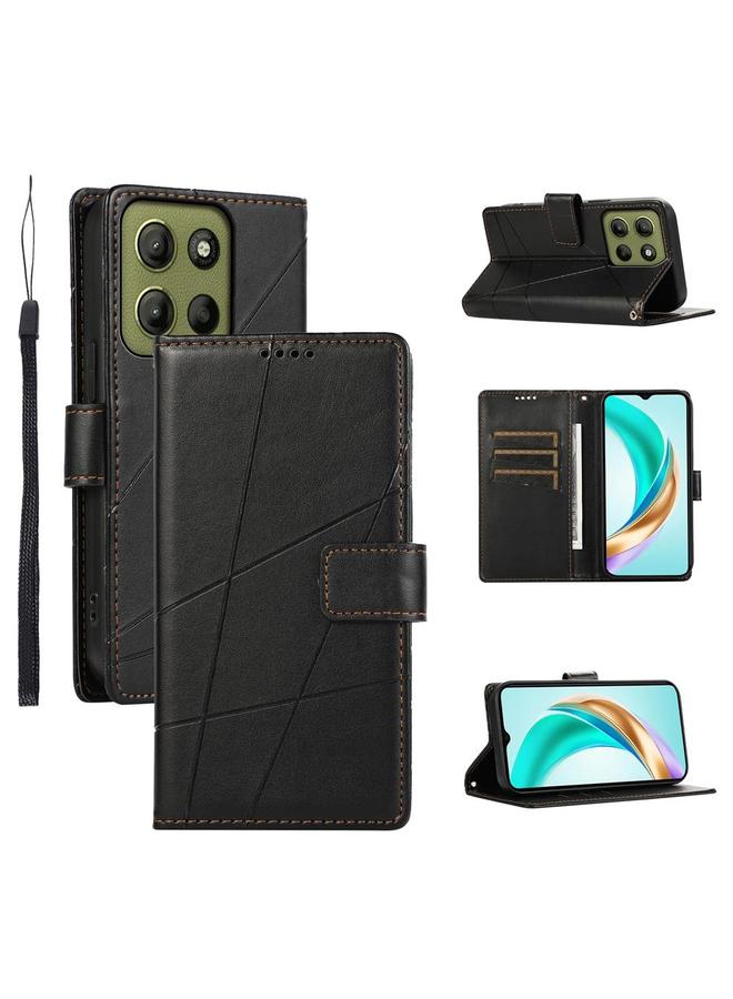 اس-توب جراب لهاتف Motorola Moto G15 مصنوع من جلد البولي يوريثان الأصلي ومزخرف بخطوط منقوش - Image 1