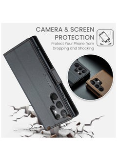 CaseMe Flip Wallet Case For Samsung Galaxy S23 Ultra, [RFID Blocking] PU Leather Wallet Flip Folio Case with Card Holder Kickstand Shockproof Phone Cover (Black)  - Image 4