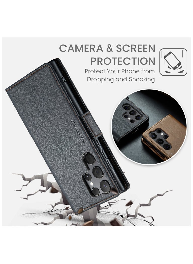 CaseMe Flip Wallet Case For Samsung Galaxy S23 Ultra, [RFID Blocking] PU Leather Wallet Flip Folio Case with Card Holder Kickstand Shockproof Phone Cover (Black)  - Image 4