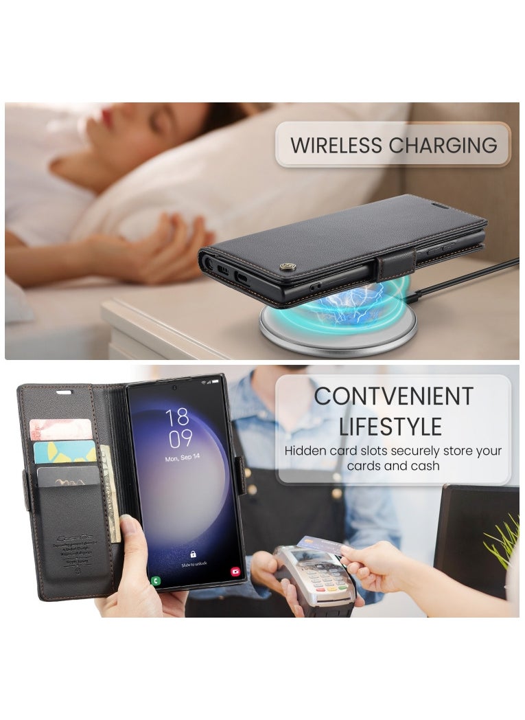 CaseMe Flip Wallet Case For Samsung Galaxy S23 Ultra, [RFID Blocking] PU Leather Wallet Flip Folio Case with Card Holder Kickstand Shockproof Phone Cover (Black)  - Image 3