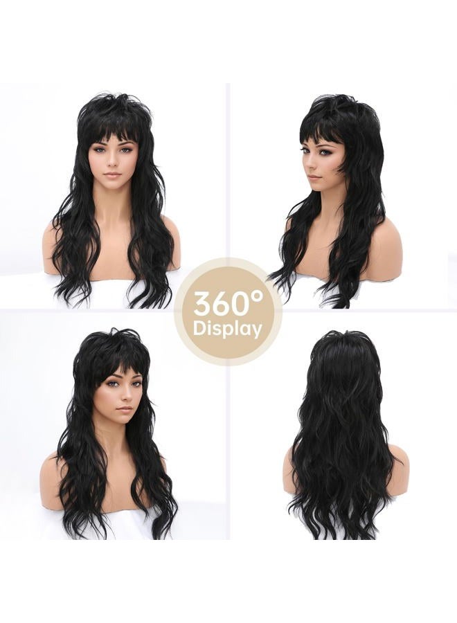 SeclitWu 80s 90s Retro Black Mullet Wigs Pixie Cut Wigs with Bangs for Women Wolf Cut Wig Middle Part Black Synthetic Heat Resistant Fiber Costumes Cosplay Hair Wig for Daily Party Use (22 Inch) - Image 5
