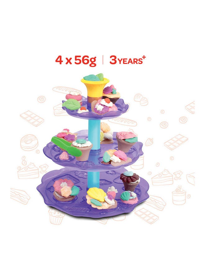 Moon Dough Creation Cup Cake Tower – Educational Playdough for Kids with Cutters Tools – NonToxic Modeling Clay for 3+ Years – DIY Clay Toys and Accessories for Birthday Party – 4 x 56g - Image 3