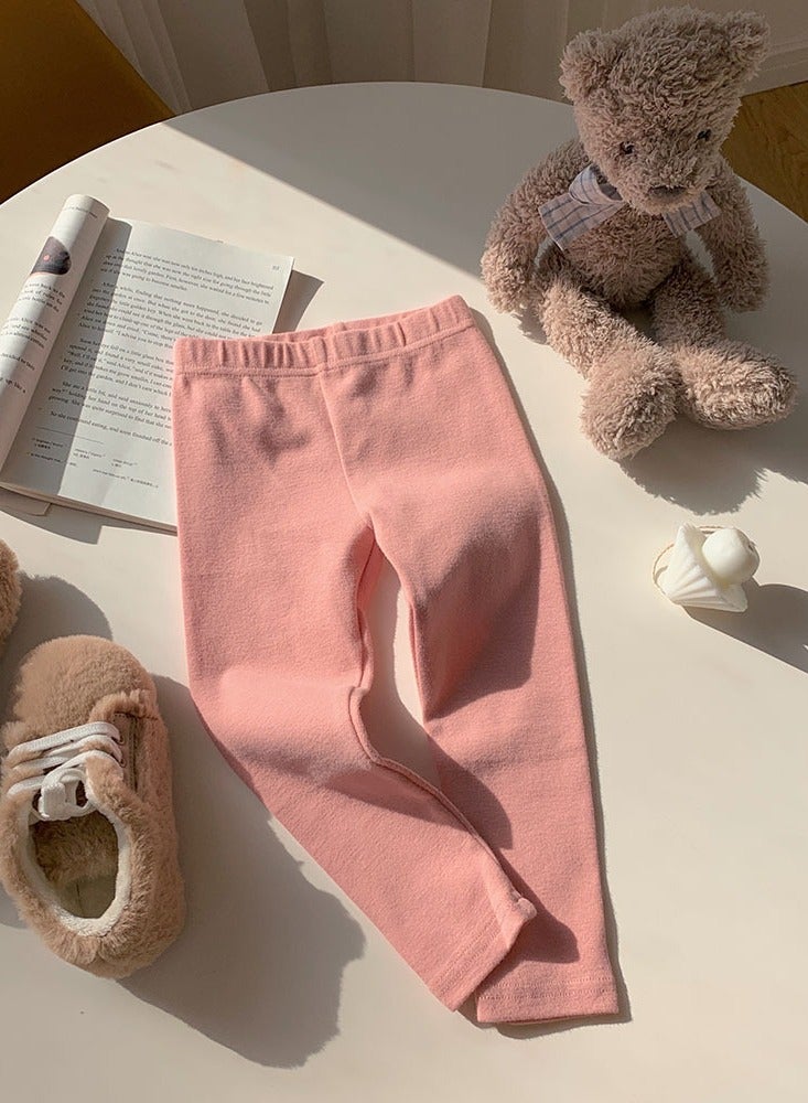 Loquat Kids Solid Color Thermal Underwear Pants Cotton Soft Long Johns Base Layer Bottom Children's Pajama Pants Lotus pink 