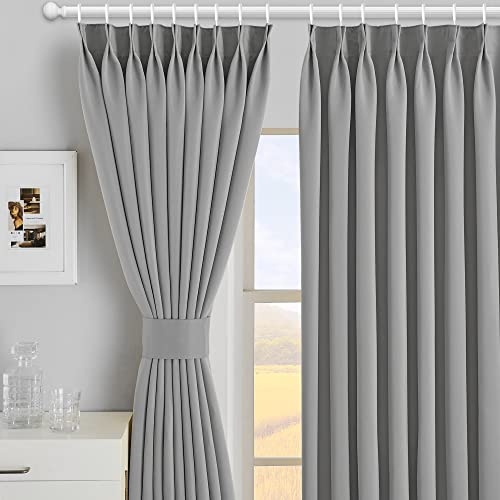 MAIHER Pinch Pleated Curtain 54W x 108L Inches Indoor Ourdoor Window Treatment, Triple Weave Room Darkening Curtain for Bedroom, Living Room, Patio, Easy Hanging via Hooks, Light Grey, 1 Panel - Image 2