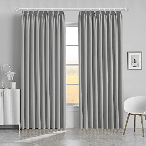 MAIHER Pinch Pleated Curtain 54W x 108L Inches Indoor Ourdoor Window Treatment, Triple Weave Room Darkening Curtain for Bedroom, Living Room, Patio, Easy Hanging via Hooks, Light Grey, 1 Panel - Image 1