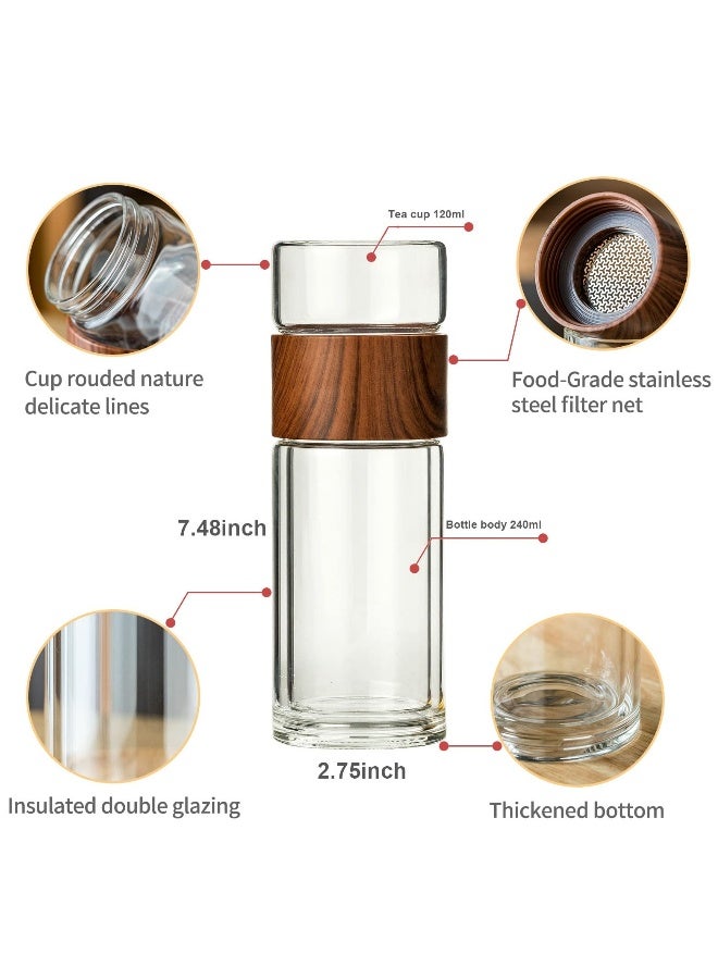 SYOSI Double Glazed Tea Mug, 12.5Oz Glass Water Bottle with Tea Infuser Portable Tea Tumbler Travel Tea Mug for Tea, Coffee, Cold Water, Hot Water - Image 2