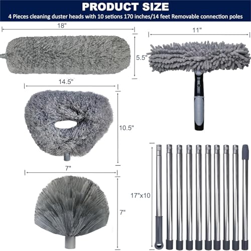 M-jump 4 Pack 20+ Feet High Reach Dusting Kit with 3-14 ft Spliceable Pole //2 in 1 Window Cleaning Kit // High Ceiling Duster // Cobweb Microfiber Duster // Ceiling Fan Duster Cleaning Kit for Home Clean - Image 2