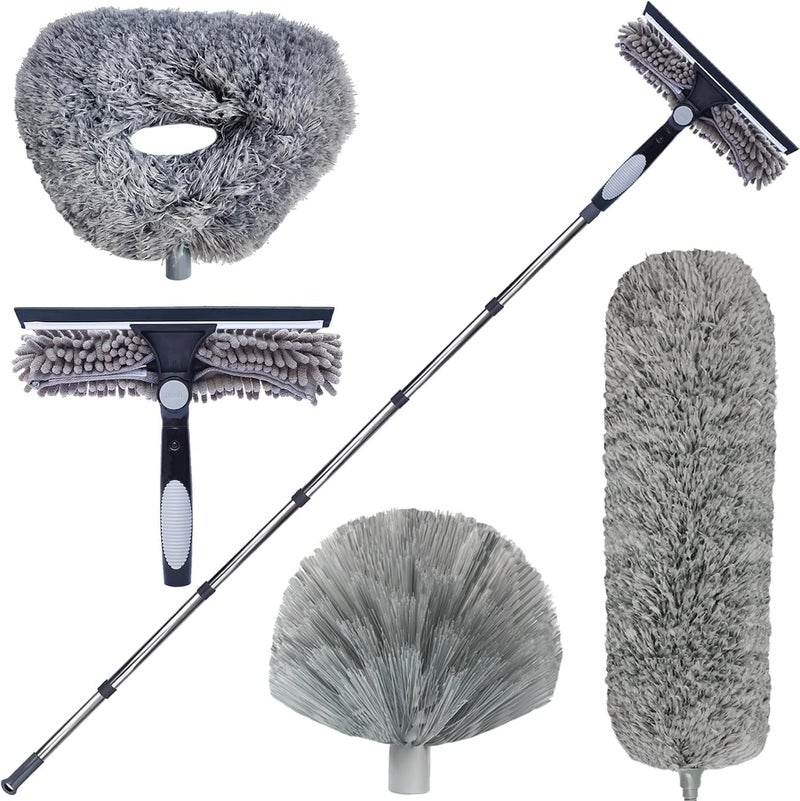 M-jump 4 Pack 20+ Feet High Reach Dusting Kit with 3-14 ft Spliceable Pole //2 in 1 Window Cleaning Kit // High Ceiling Duster // Cobweb Microfiber Duster // Ceiling Fan Duster Cleaning Kit for Home Clean - Image 1