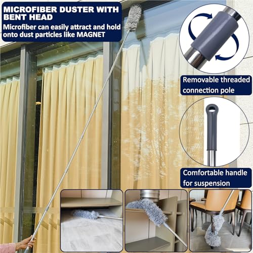 M-jump 4 Pack 20+ Feet High Reach Dusting Kit with 3-14 ft Spliceable Pole //2 in 1 Window Cleaning Kit // High Ceiling Duster // Cobweb Microfiber Duster // Ceiling Fan Duster Cleaning Kit for Home Clean - Image 5