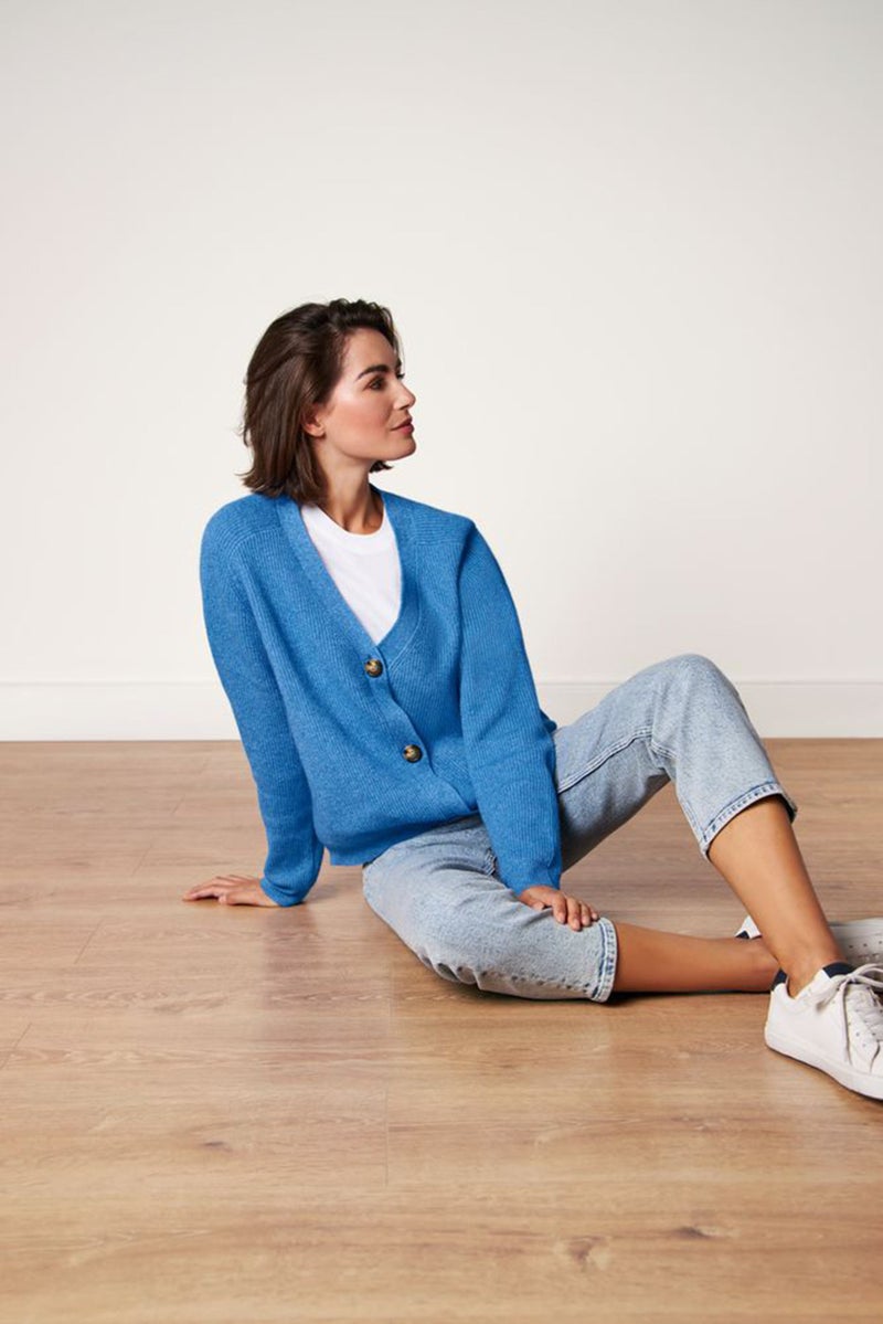 Tchibo كارديجان محبوك على شكل V للنساء، أزرق - Image 1