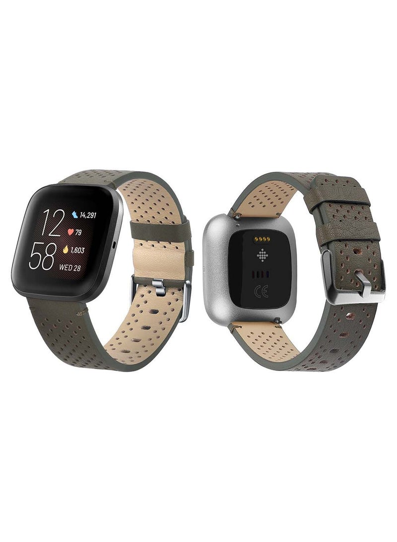 NIBEMINENT Genuine Leather Replacement Band for Fitbit Versa 2/1/Lite/SE Dot Dark Green - Image 2