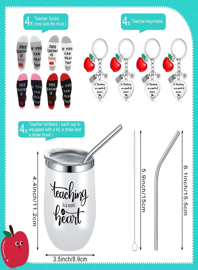 Yuxung 12 Pcs Christmas Teacher Appreciation Week Gifts Set Including 4 Appreciation Tumbler Mugs/Socks/Keychains Gifts for Women Nurse Teachers' Day Graduation Birthday Retirement(Fresh Color) - Image 3