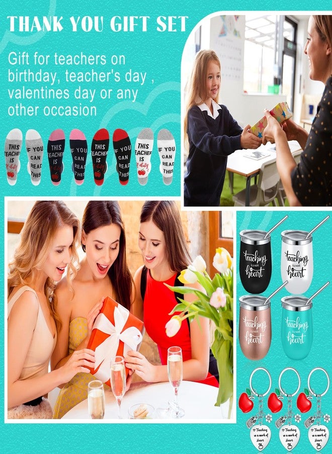 Yuxung 12 Pcs Christmas Teacher Appreciation Week Gifts Set Including 4 Appreciation Tumbler Mugs/Socks/Keychains Gifts for Women Nurse Teachers' Day Graduation Birthday Retirement(Fresh Color) - Image 5