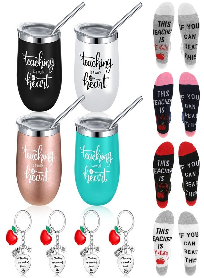 Yuxung 12 Pcs Christmas Teacher Appreciation Week Gifts Set Including 4 Appreciation Tumbler Mugs/Socks/Keychains Gifts for Women Nurse Teachers' Day Graduation Birthday Retirement(Fresh Color) - Image 1
