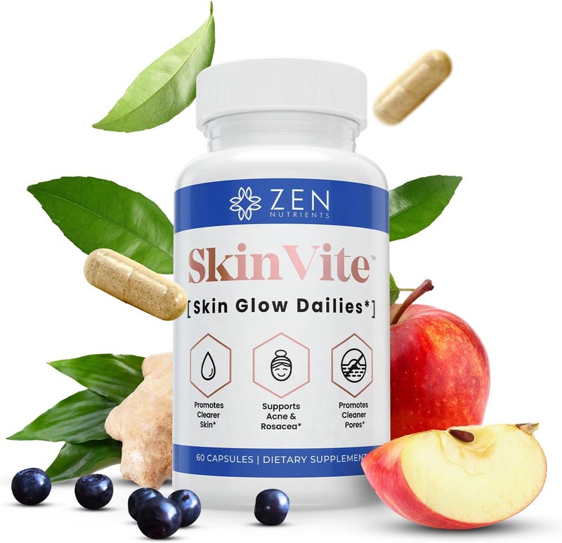 Zen Nutrients SkinVite Natural Skin Supplement for Women Men  Teens  Hormonal Breakouts  Clear Skin Support Supplement  Detoxifying Vitamin for Acne and Digestion Support - Image 1