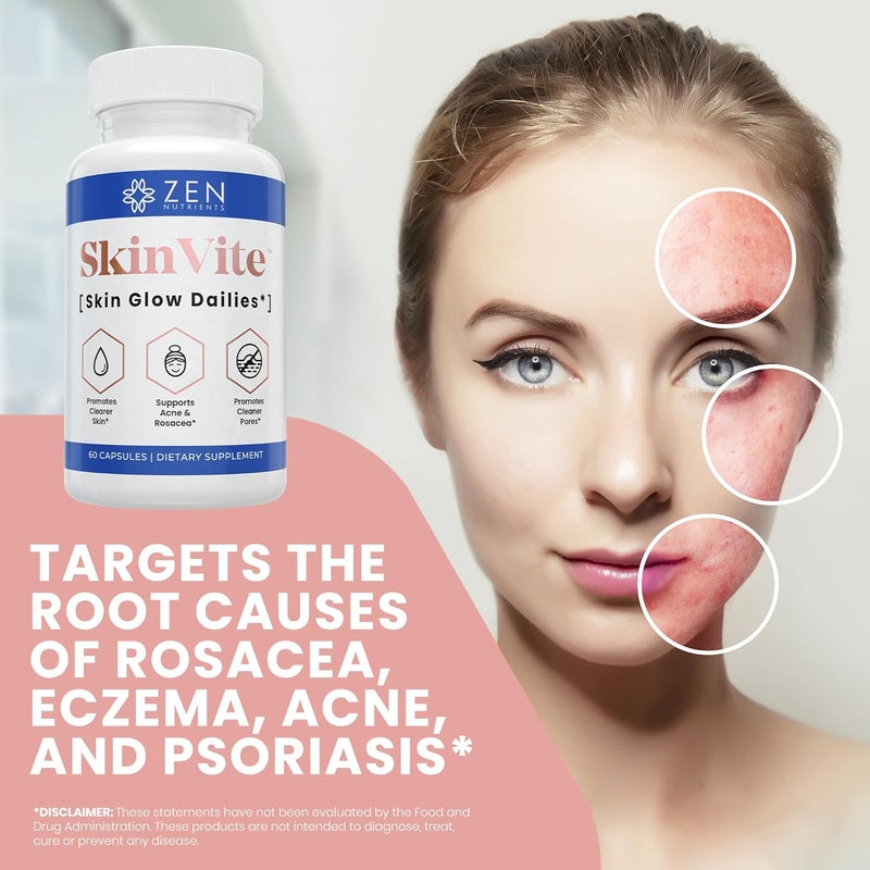 Zen Nutrients SkinVite Natural Skin Supplement for Women Men  Teens  Hormonal Breakouts  Clear Skin Support Supplement  Detoxifying Vitamin for Acne and Digestion Support - Image 2