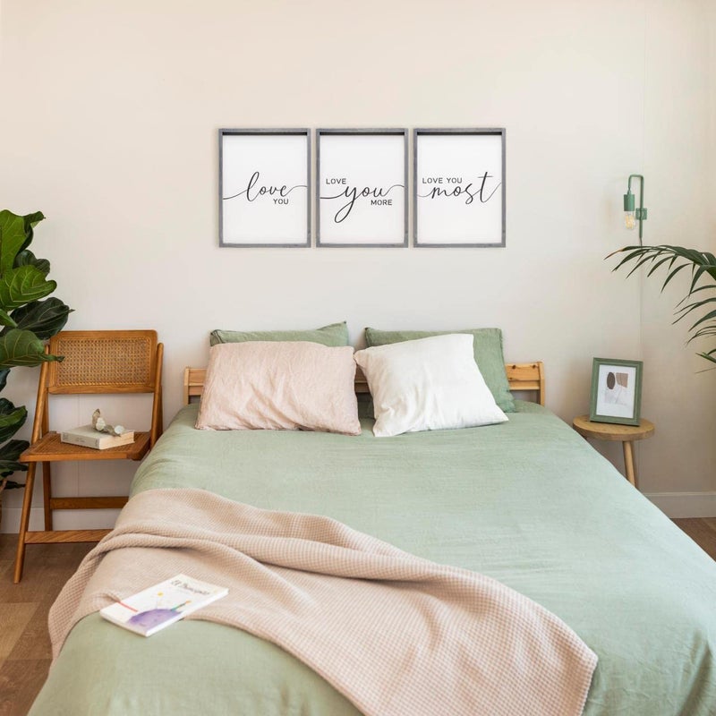 Houmury Set of 3 I Love You Signs - Love You More Wall Decor for Bedroom and Living Room (11x14 inches, Gray) - Image 5