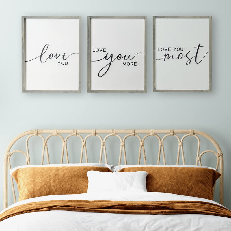 Houmury Set of 3 I Love You Signs - Love You More Wall Decor for Bedroom and Living Room (11x14 inches, Gray) - Image 4