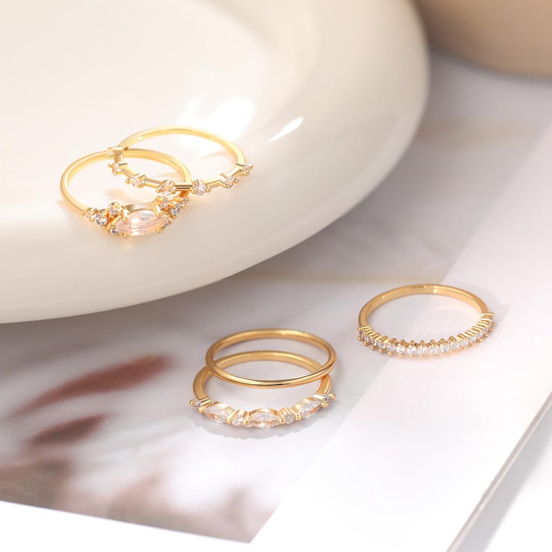 Honsny Stackable Gold Rings for Women Set Dainty 18K Gold Plated Cubic Zirconia Thumb Rings Thin Eternity Engagement Rings - Image 5