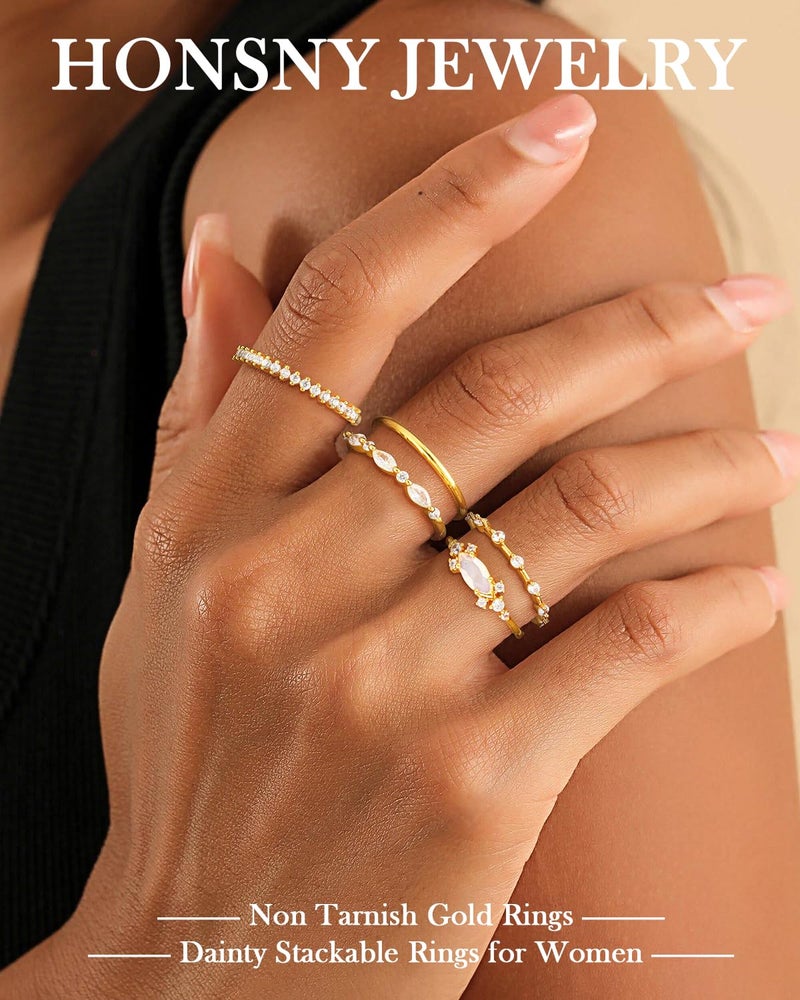 Honsny Stackable Gold Rings for Women Set Dainty 18K Gold Plated Cubic Zirconia Thumb Rings Thin Eternity Engagement Rings - Image 3