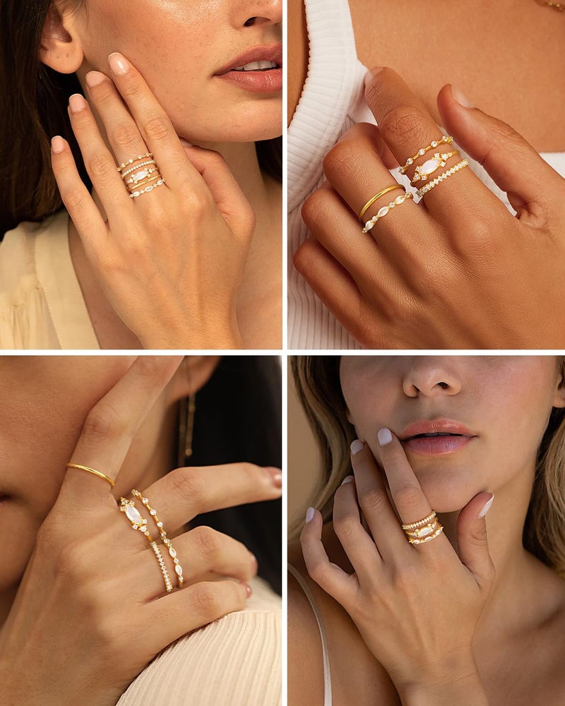 Honsny Stackable Gold Rings for Women Set Dainty 18K Gold Plated Cubic Zirconia Thumb Rings Thin Eternity Engagement Rings - Image 4