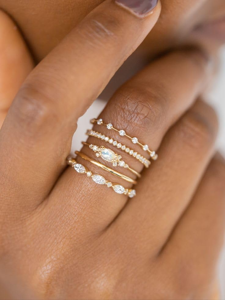 Honsny Stackable Gold Rings for Women Set Dainty 18K Gold Plated Cubic Zirconia Thumb Rings Thin Eternity Engagement Rings - Image 2