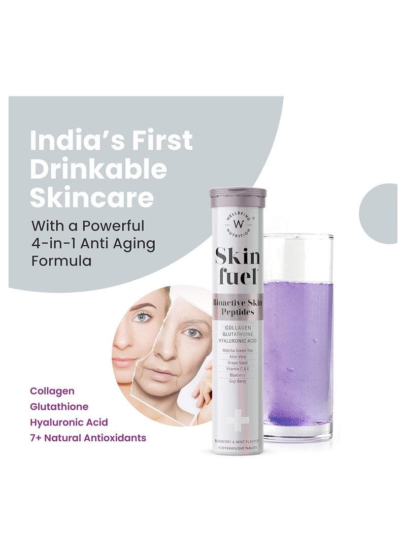 ويلبيينج نيوتريشن سكين فيول | أقراص الجلوتاثيون | بشرة متألقة ومشرقة للرجال والنساء | حمض الهيالورونيك، بذور العنب، فيتامين هـ (15 قرصًا فوارًا) عبوة من قطعتين - Image 2