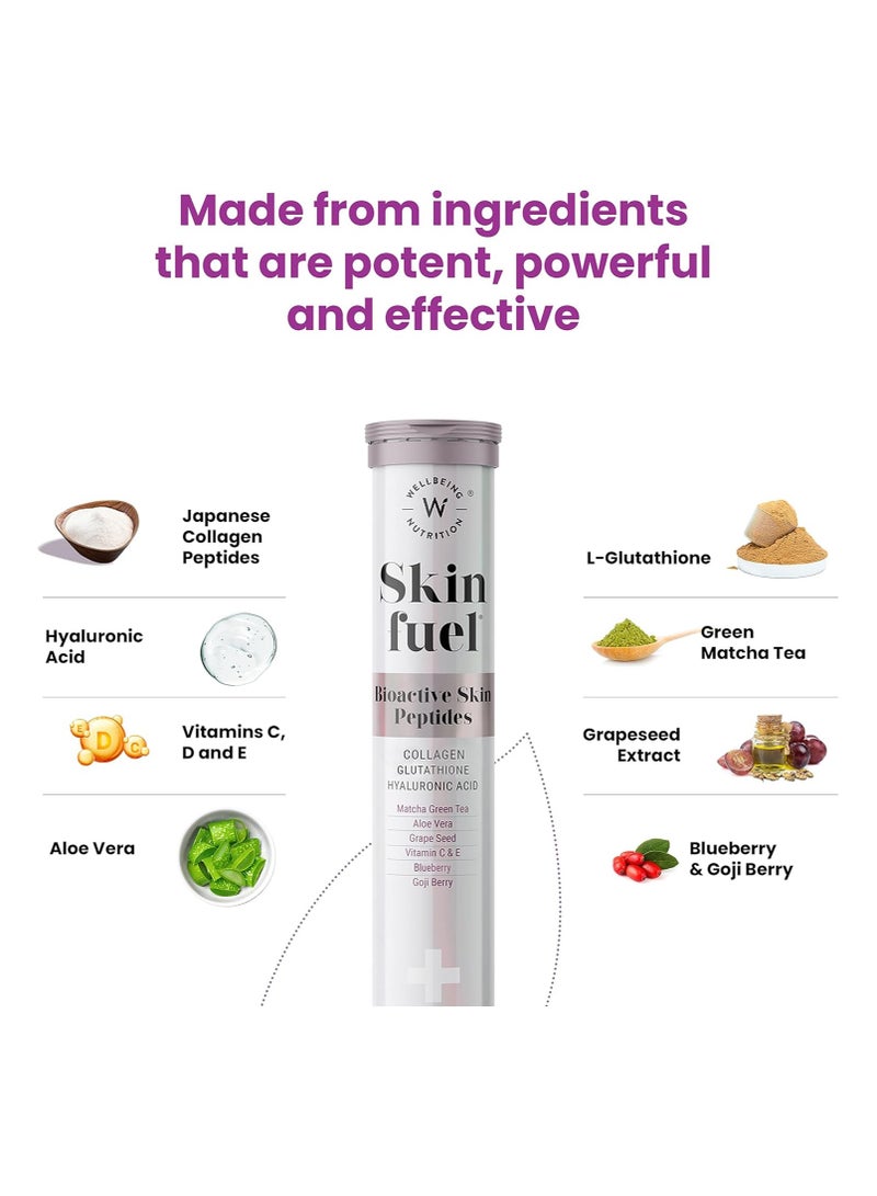 ويلبيينج نيوتريشن سكين فيول | أقراص الجلوتاثيون | بشرة متألقة ومشرقة للرجال والنساء | حمض الهيالورونيك، بذور العنب، فيتامين هـ (15 قرصًا فوارًا) عبوة من قطعتين - Image 4