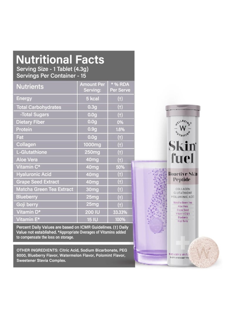 ويلبيينج نيوتريشن سكين فيول | أقراص الجلوتاثيون | بشرة متألقة ومشرقة للرجال والنساء | حمض الهيالورونيك، بذور العنب، فيتامين هـ (15 قرصًا فوارًا) عبوة من قطعتين - Image 5