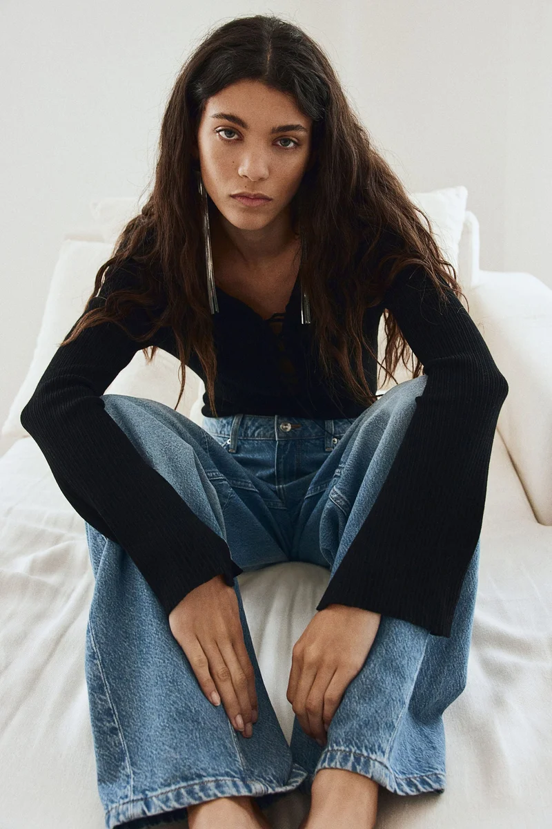 H&M Lacing-detail rib-knit top