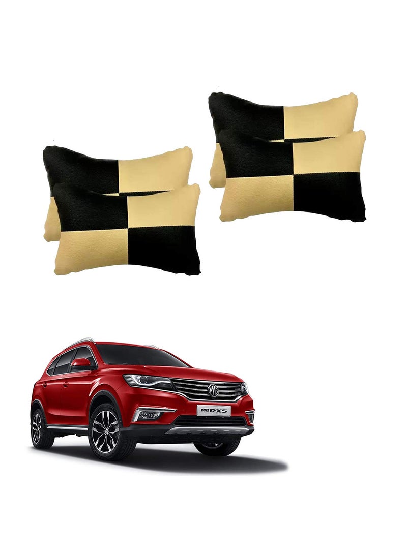 Adroitz Adroitz Beige Neck Rest Soft Cushion in Leatherette Material Check Design for Car Pair of 2_239  - Image 1