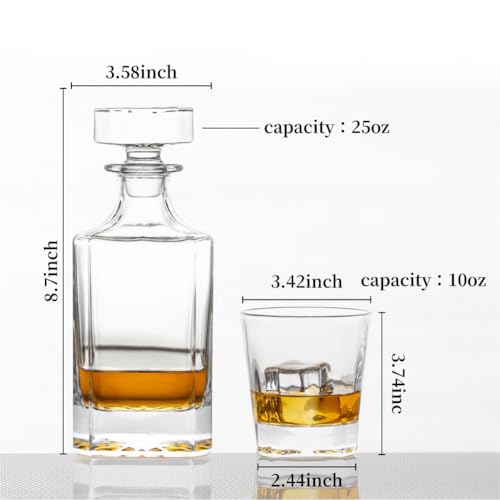 QUEENSTONE LEAD FREE طقم زجاجة ويسكي سعة 25 أونصة مربع مع زجاجتين في صندوق، طقم زجاجة للويسكي، طقم زجاجة نبيذ ويسكي مناسب للرجال والنساء والآباء وزملاء العمل والعشاق - Image 3