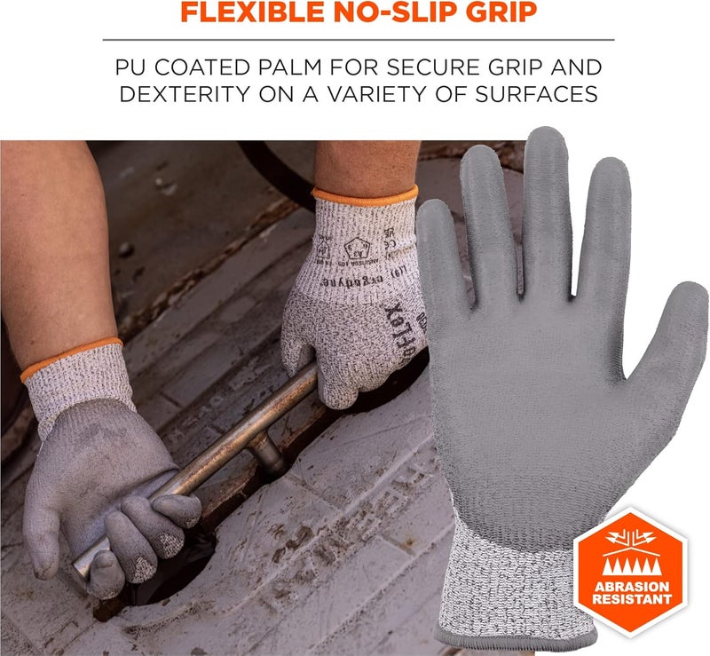Ergodyne ProFlex 7030 Cut Resistant Work Gloves ANSI A3 PU Coated Palms for Flexible No Slip Grip Abrasion Resistant 13g Gray Medium - Image 4
