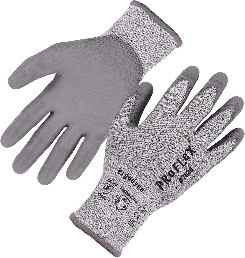Ergodyne ProFlex 7030 Cut Resistant Work Gloves ANSI A3 PU Coated Palms for Flexible No Slip Grip Abrasion Resistant 13g Gray Medium - Image 1