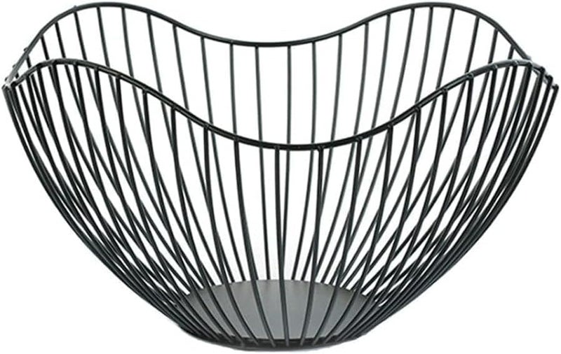 غديلينغزه سلة فواكه مصنوعة من السلك، وعاء فواكه ذهبي لوضعه على عتبة المطبخ، سلة تقديم الفواكه بتصميم موجي، طبق سلكي للفواكه والخضروات (أسود) - Image 1