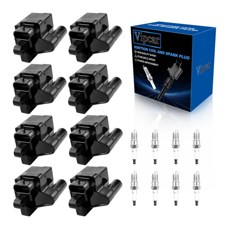 VIPCAR Set of 8 Ignition Coil Pack UF271 and Iridium Spark Plugs Compatible with ChevyGMC 19992007 Silverado Suburban Trucks 43 58 60L ExpressSavana Vans SSR Trailblazer Tahoe Envoy Escalade
