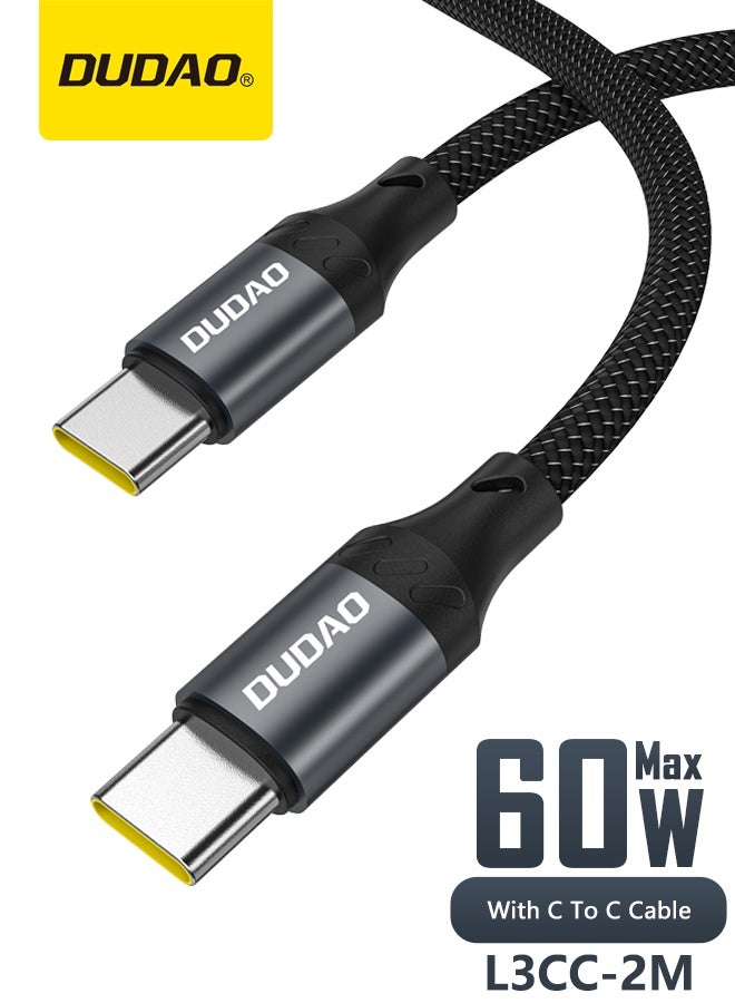 دوداو كابل شحن سريع PD 60 وات بطول 2 متر، كابل شحن سريع من النوع C، كابل شحن من النايلون من النوع C إلى النوع C - Image 1