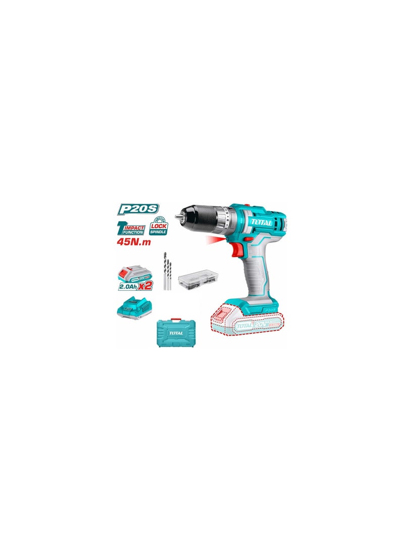 TOTAL Lithium-Ion cordless drill 20V + 2 batteries + charger + acceessories - Image 2