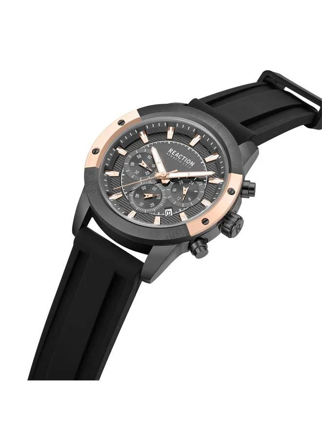 كينيث كول ريأكشن Gunmetal Dial Black Silicone Strap Chronograph Watch for Men, 45mm