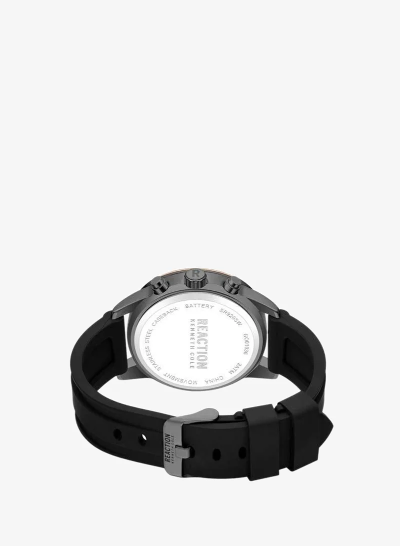Kenneth Cole Reaction Black - Gunmetal Case Gunmetal Dial Black Silicone Strap Chronograph Watch for Men, 45mm for Men | Best Price UAE
