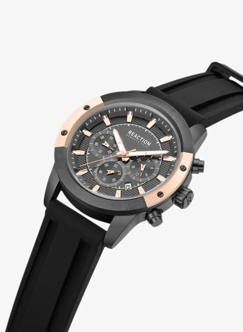 Kenneth Cole Reaction Gunmetal Dial Black Silicone Strap Chronograph Watch for Men, 45mm