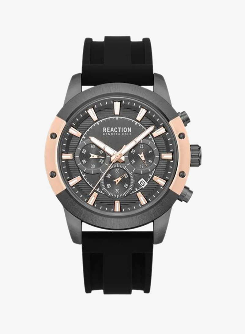 Kenneth Cole Reaction Gunmetal Dial Black Silicone Strap Chronograph Watch for Men, 45mm