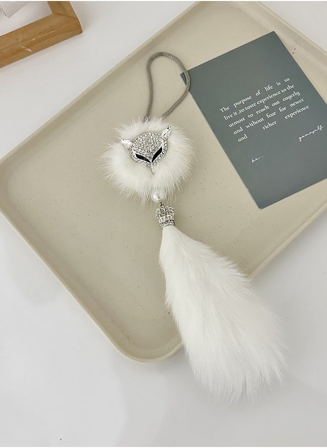Generic Car View Mirror Decoration,Lucky  Plush Pendant for Women & Men,Cute Rhinestone Fox Head Plush Car Pendant (White)  - Image 3