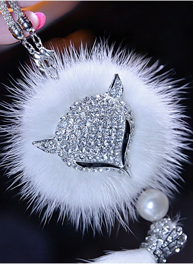 Generic Car View Mirror Decoration,Lucky  Plush Pendant for Women & Men,Cute Rhinestone Fox Head Plush Car Pendant (White)  - Image 4