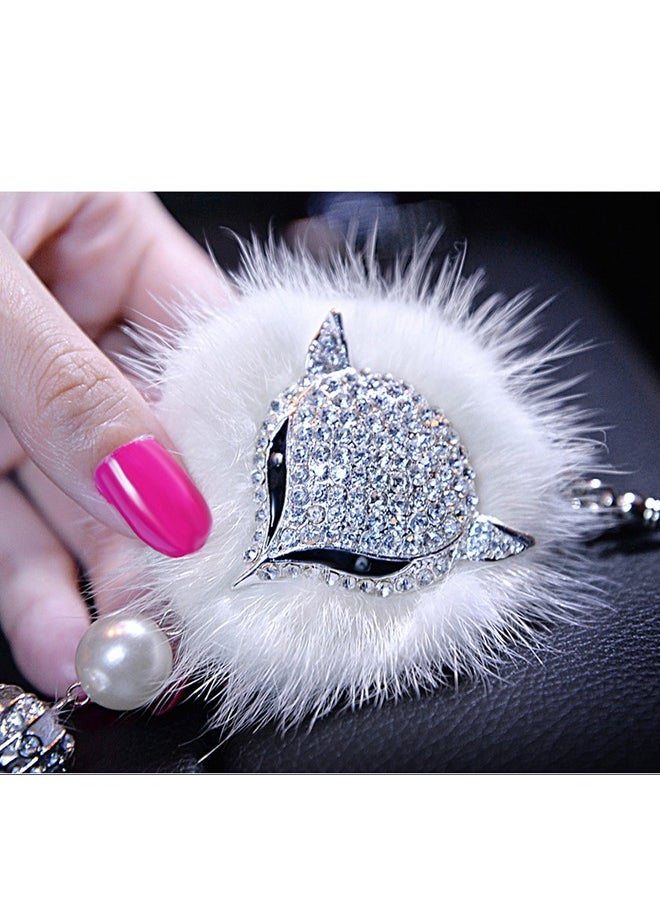 Generic Car View Mirror Decoration,Lucky  Plush Pendant for Women & Men,Cute Rhinestone Fox Head Plush Car Pendant (White)  - Image 5