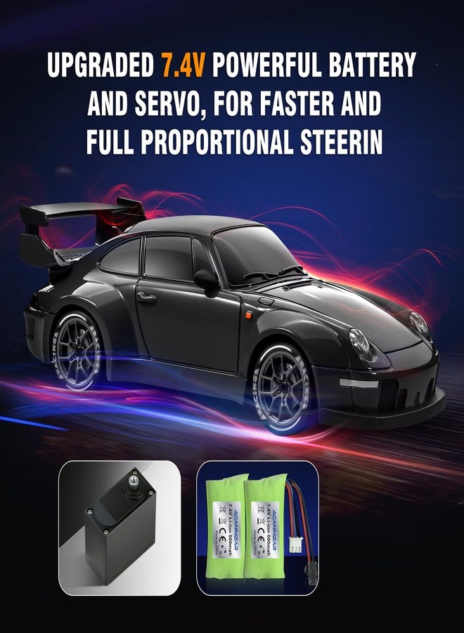 ACAMMZAR RC Drift Car Pro Upgraded with Gyro, 1:24 Full Proportional Remote Control Car, 25KM/H 4WD High Speed RC Cars with Lights, Extra Racing Tires, Vehicle for Adults Kids Boys Girls, Black - Image 4