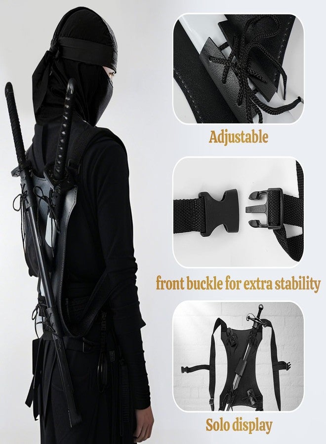 Elifinds Katana Sword Holster Anime Leather Holder Cosplay Accessories Frog Adjustable Sheath Scabbard for Ninja Hero Spy Costume Medieval Lightsaber Baton Renaissance Halloween (Dual Swords Back Harness) - Image 4