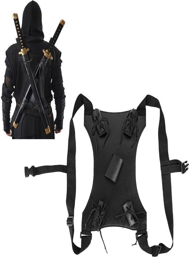 Elifinds Katana Sword Holster Anime Leather Holder Cosplay Accessories Frog Adjustable Sheath Scabbard for Ninja Hero Spy Costume Medieval Lightsaber Baton Renaissance Halloween (Dual Swords Back Harness) - Image 1