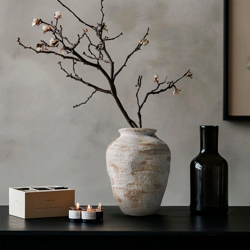 DIF DECO Ceramic Farmhouse Vase Rustic Decor,Pottery Decorative Flower Vases for Home Decor,Boho Vase for Table, Living Room,Bathroom,Shelf,Mantel Decoration,7.7 inch - Image 2