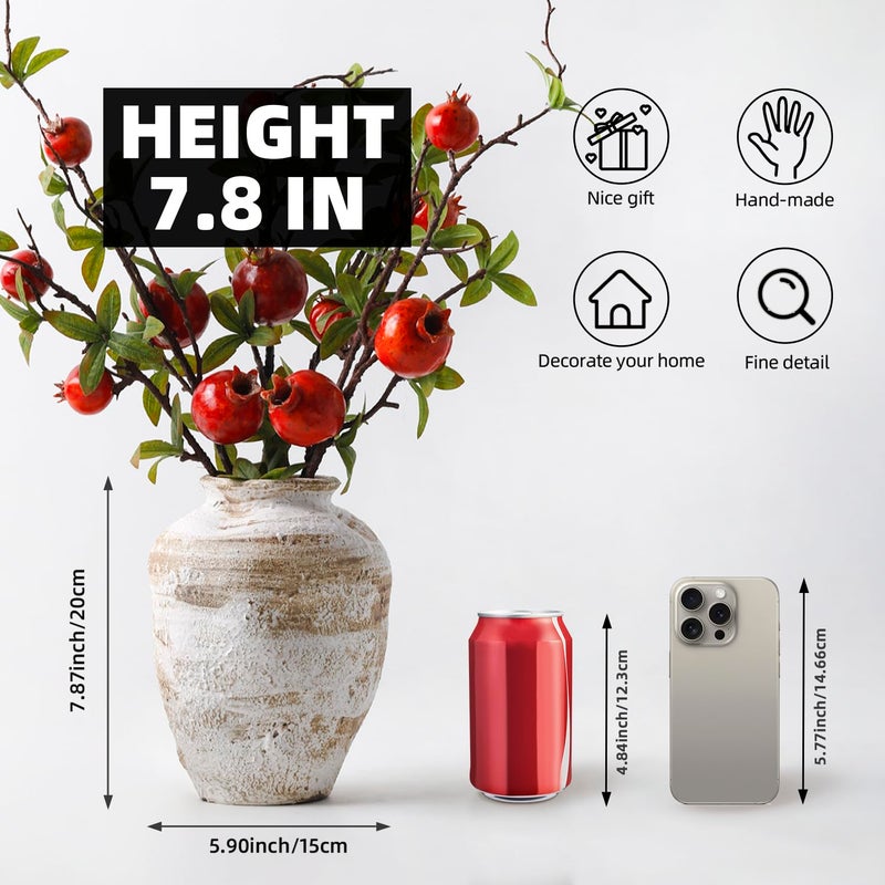 DIF DECO Ceramic Farmhouse Vase Rustic Decor,Pottery Decorative Flower Vases for Home Decor,Boho Vase for Table, Living Room,Bathroom,Shelf,Mantel Decoration,7.7 inch - Image 3